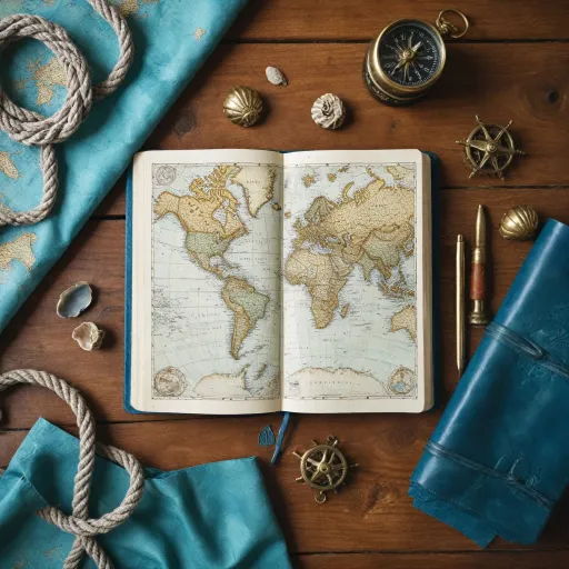 An elegant travel journal with world map for ocean bound adventures